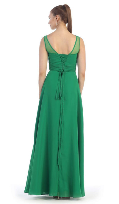May Queen - MQ1266B Laced-Up Illusion Neck A-Line Prom Dress Special Occasion Dress