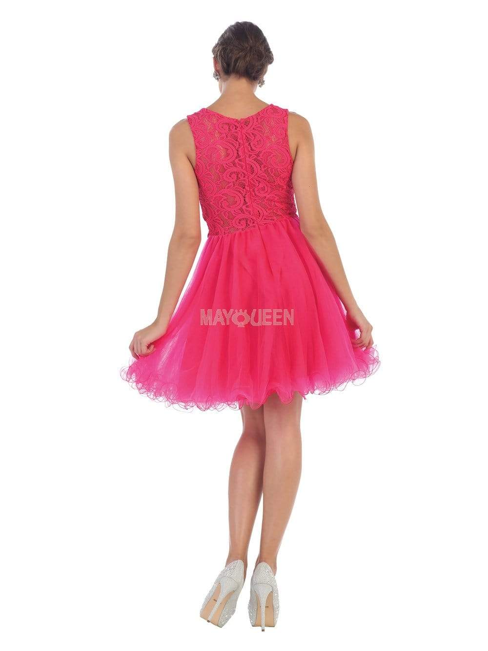 May Queen - MQ1268 Illusion Two Piece Lace and Tulle Cocktail Dress Homecoming Dresses