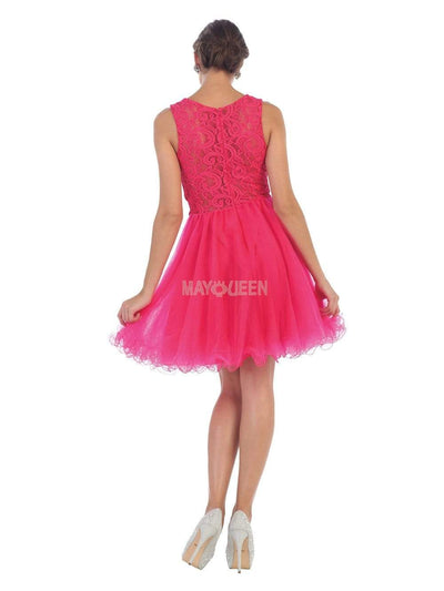 May Queen - MQ1268 Illusion Two Piece Lace and Tulle Cocktail Dress Homecoming Dresses