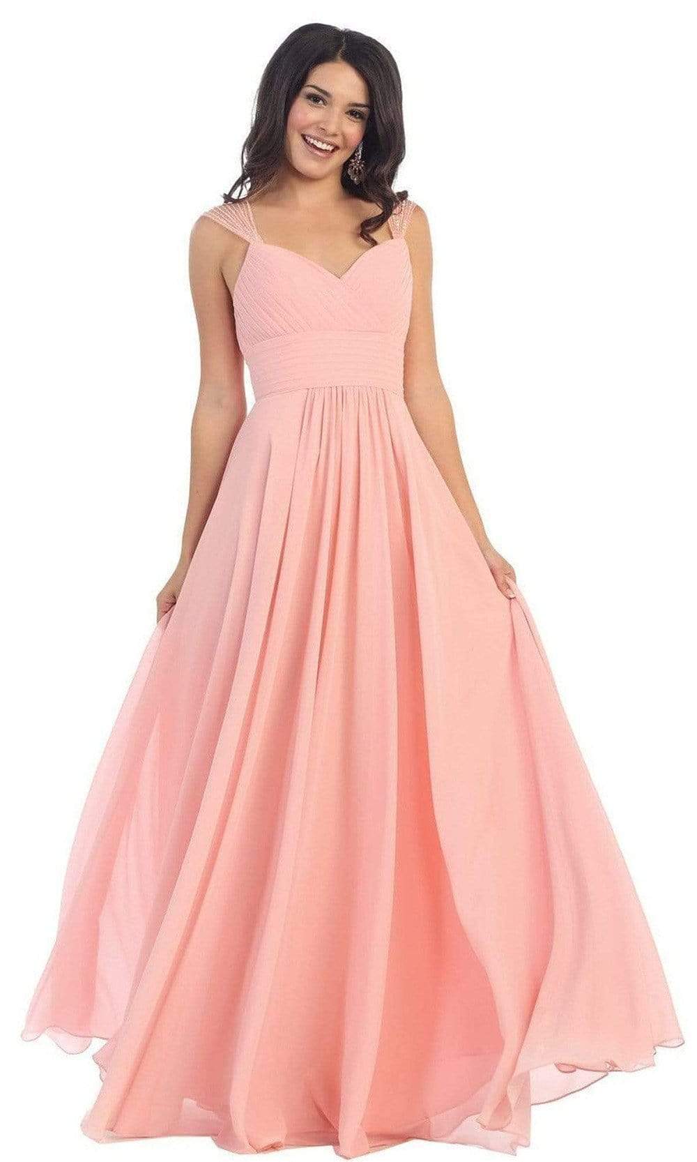 May Queen - MQ1275 Finely-Tucked Bodice Sweetheart Neck A-Line Dress Bridesmaid Dresses 4 / Blush