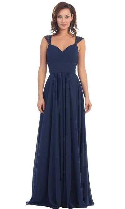 May Queen - MQ1275 Finely-Tucked Bodice Sweetheart Neck A-Line Dress Bridesmaid Dresses 4 / Navy