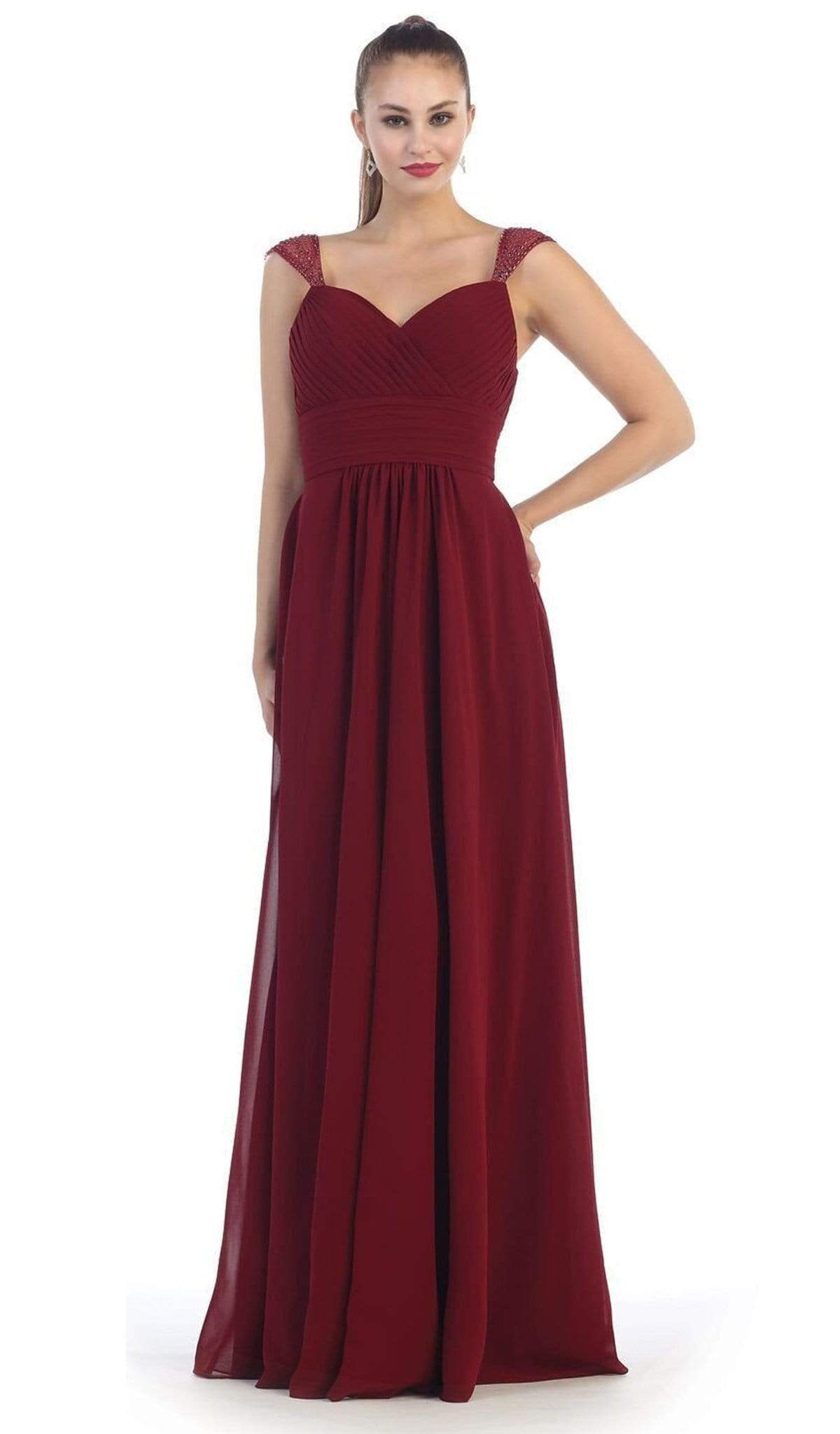 May Queen - MQ1275B Pleated Sweetheart A-line Evening Dress Bridesmaid Dresses 22 / Burgundy
