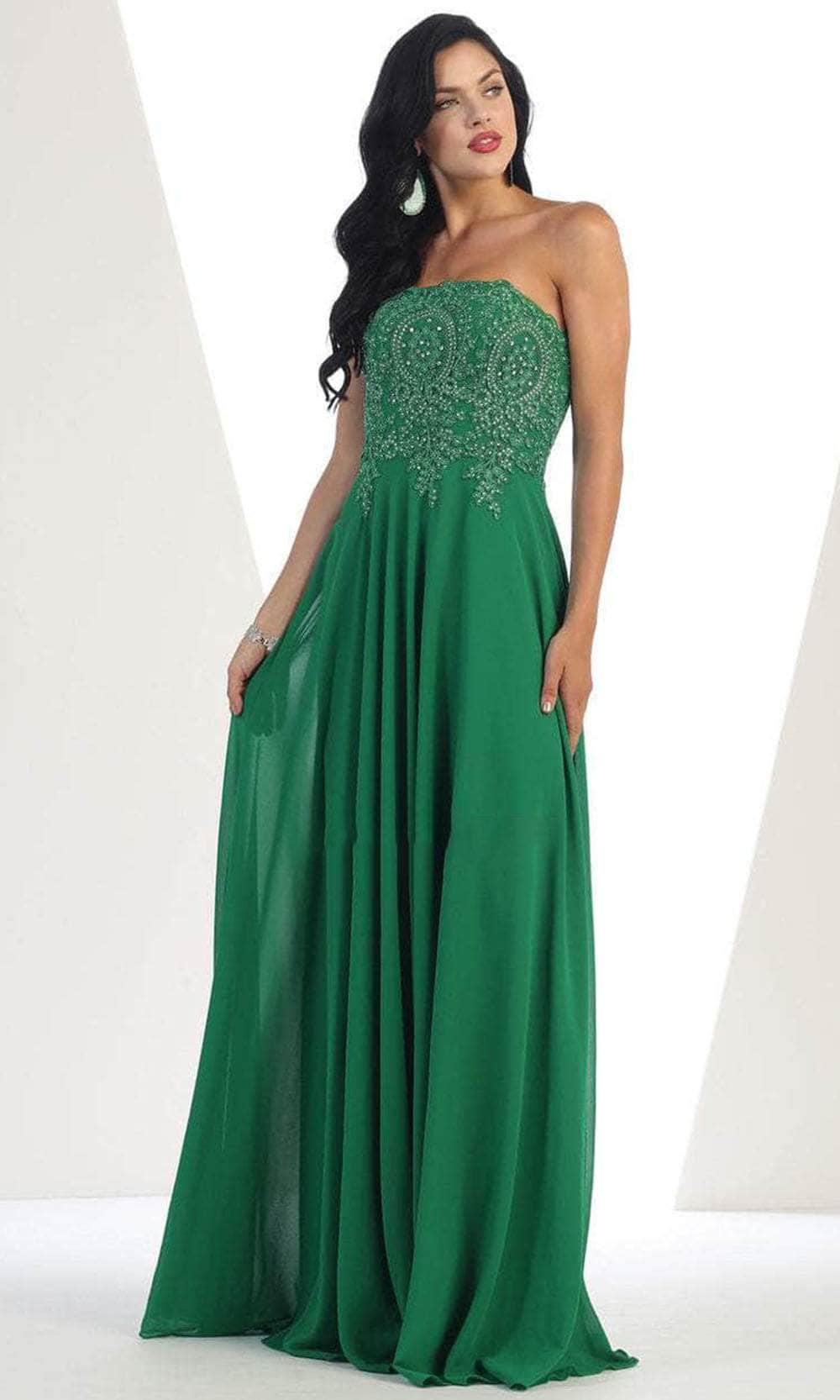 May Queen - MQ1277B Delicate Lace Strapless Corset Prom Gown Special Occasion Dress 22 / Emerald Gr