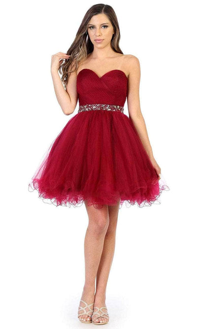 May Queen MQ1283 - Strapless Sweetheart Cocktail Dress Cocktail Dresses 2 / Burgundy