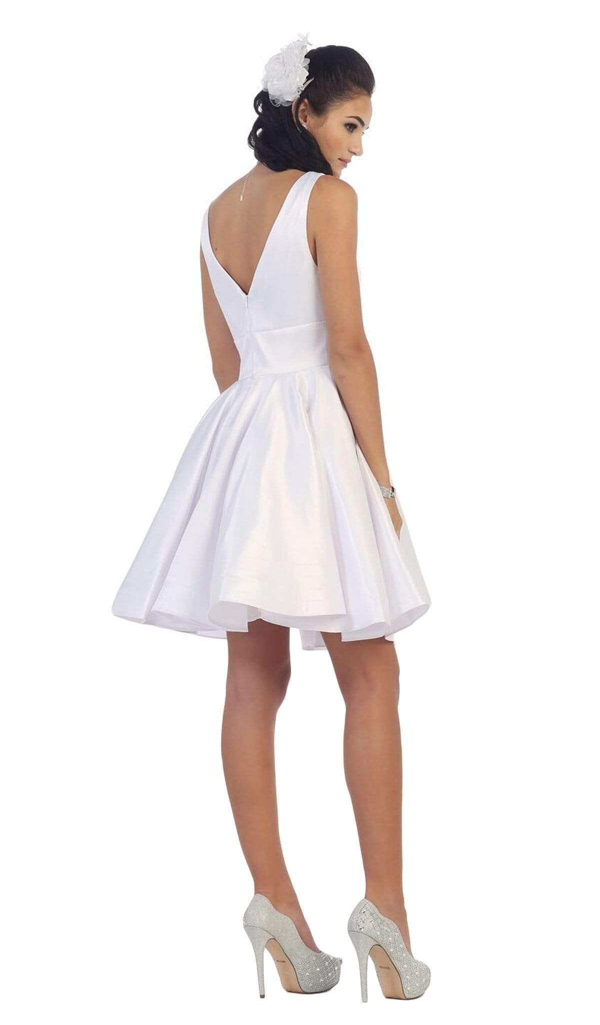 May Queen - MQ1410 Charming V-Neck and Back A-Line Homecoming Dress Special Occasion Dress