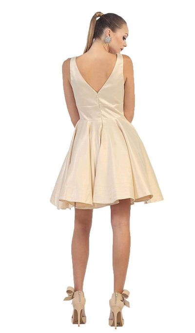 May Queen - MQ1410 Charming V-Neck and Back A-Line Homecoming Dress Special Occasion Dress