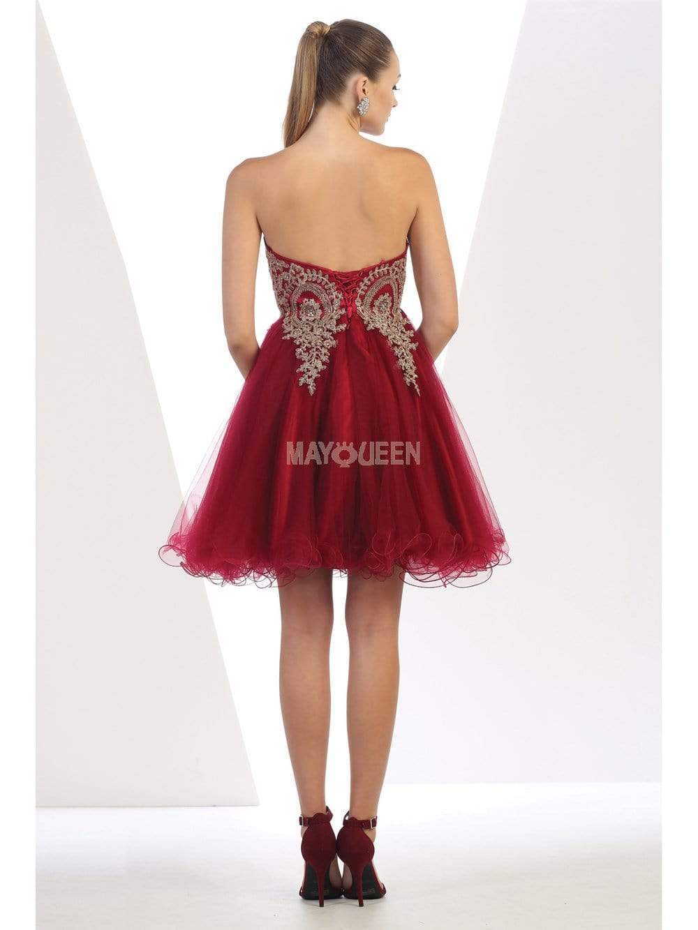 May Queen - MQ1414 Lace Appliqued Strapless Sweetheart Cocktail Dress Homecoming Dresses