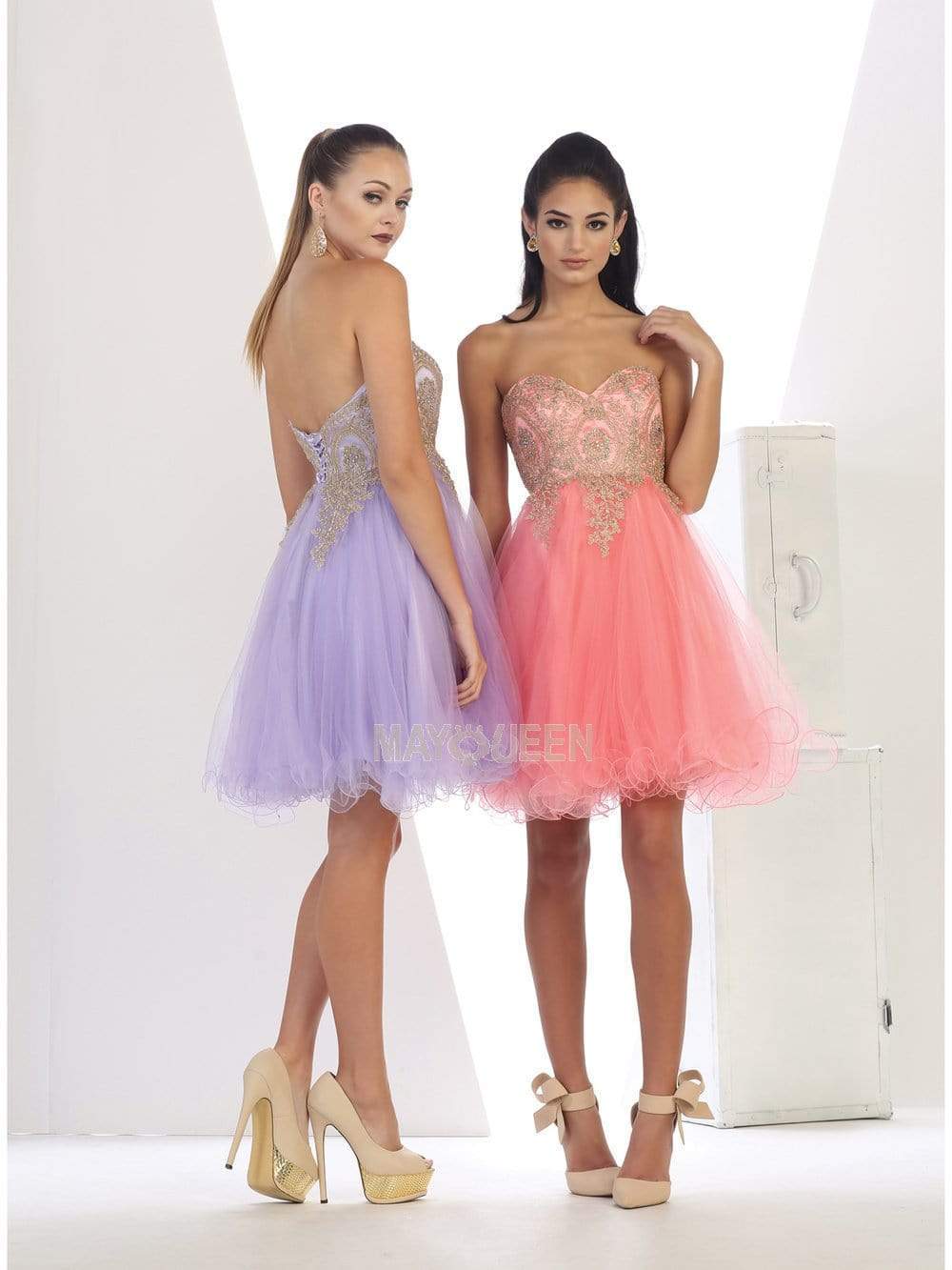 May Queen - MQ1414 Lace Appliqued Strapless Sweetheart Cocktail Dress Homecoming Dresses