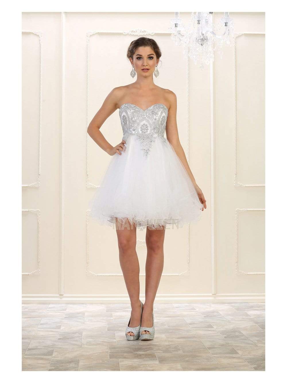 May Queen - MQ1414 Lace Appliqued Strapless Sweetheart Cocktail Dress Homecoming Dresses