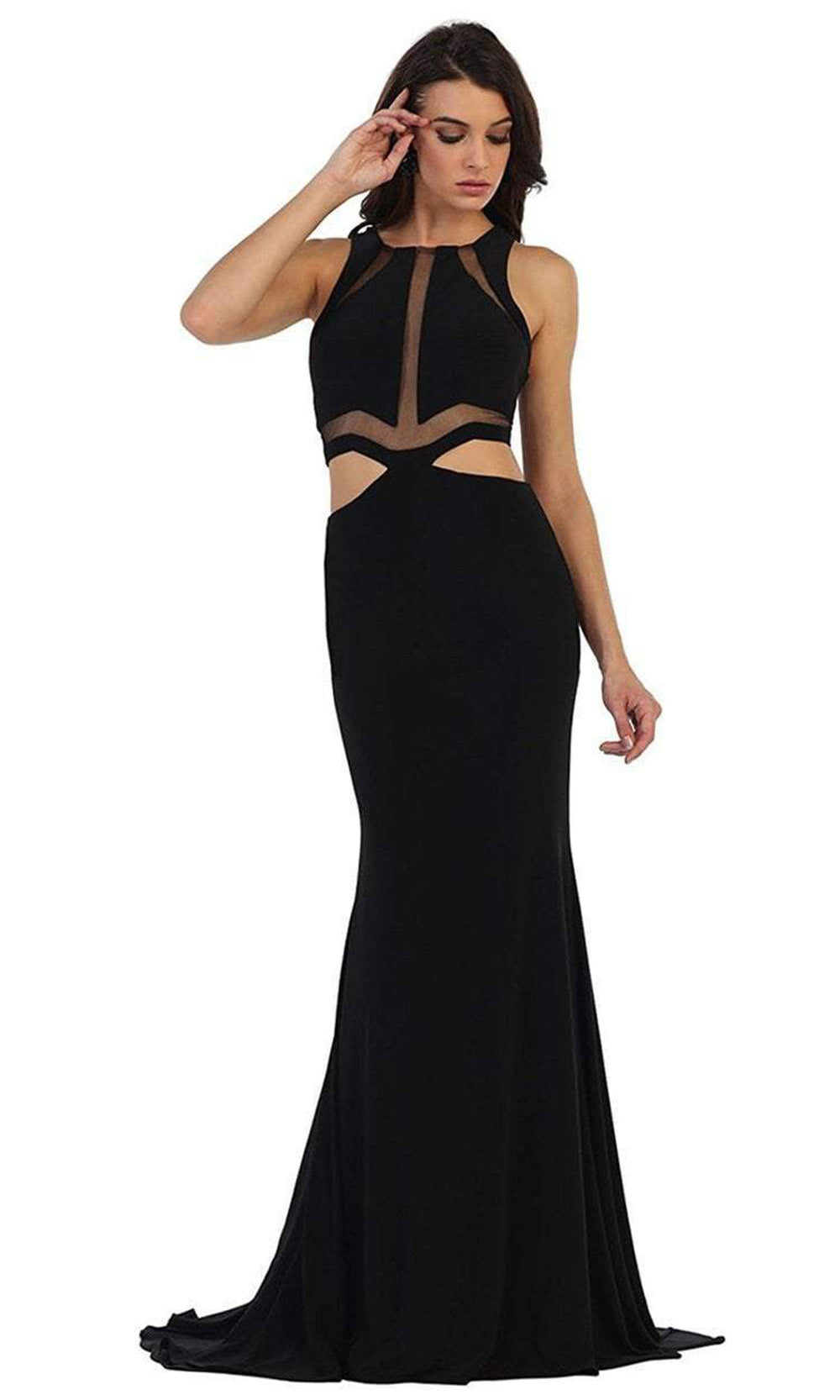 May Queen - MQ1436 Sultry Jewel Paneled Bodice Sheath Gown - 1 pc Black In Size 2 Available CCSALE 2 / Black