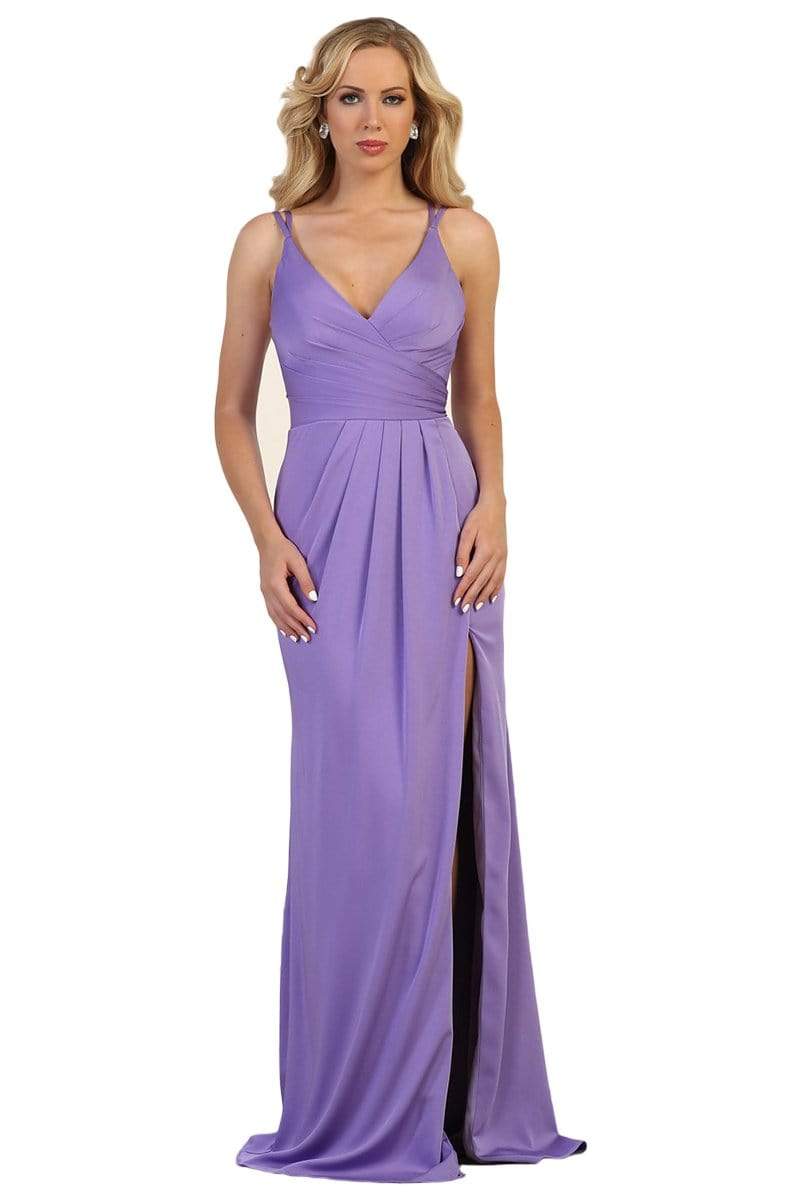 May Queen - MQ1469 Sleeveless Pleated High Front Slit A-Line Dress Bridesmaid Dresses 4 / Lavender