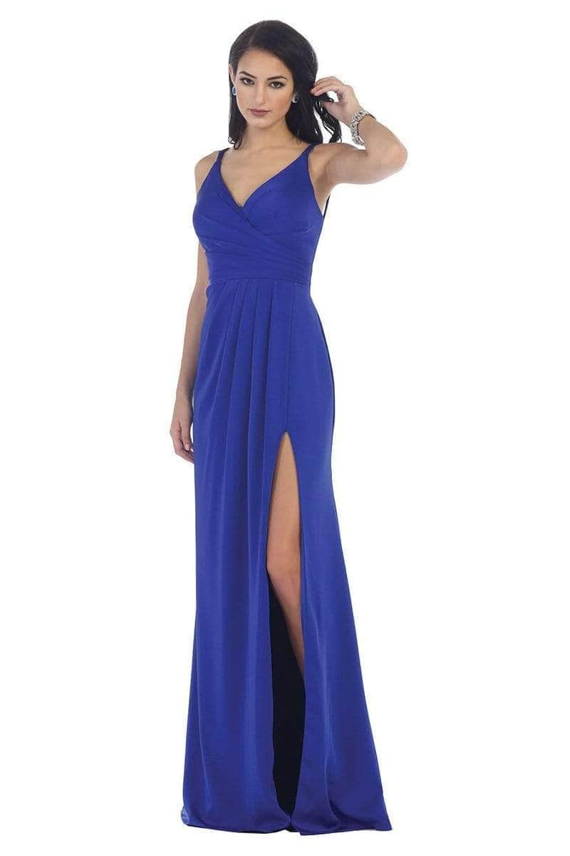 May Queen - MQ1469 Sleeveless V-Neck High Slit A-Line Dress Bridesmaid Dresses