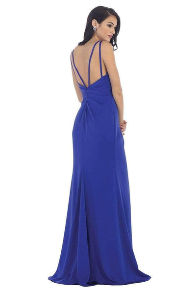 May Queen - MQ1469 Sleeveless V-Neck High Slit A-Line Dress Bridesmaid Dresses