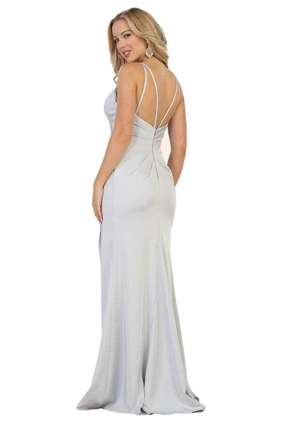 May Queen - MQ1469 Sleeveless V-Neck High Slit A-Line Dress Bridesmaid Dresses