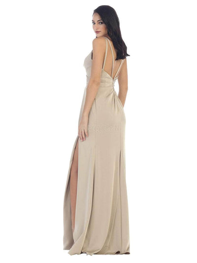 May Queen - MQ1469 Sleeveless V-Neck High Slit A-Line Dress Bridesmaid Dresses