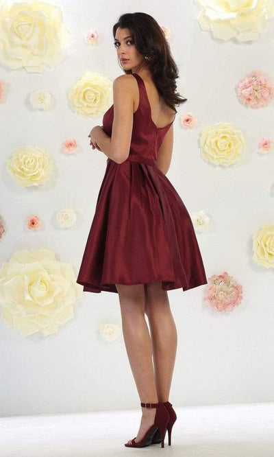 May Queen - MQ1477 Sleeveless V Neck Satin A-Line Cocktail Dress Bridesmaid Dresses