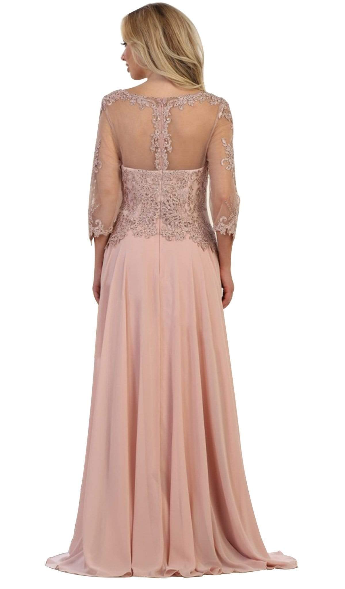 May Queen - MQ1484 Bedazzled Illusion Bateau Evening Dress Mother of the Bride Dresses
