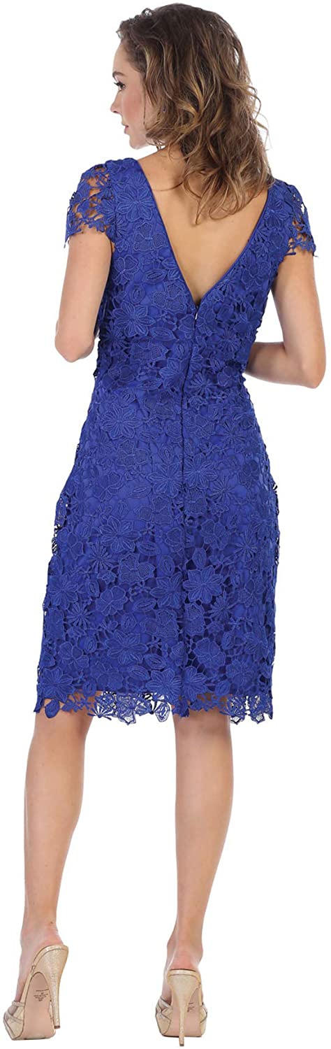 May Queen - MQ1488 Floral Lace Overlaid Sheath Mother of the Bride Dress Mother of the Bride Dresses