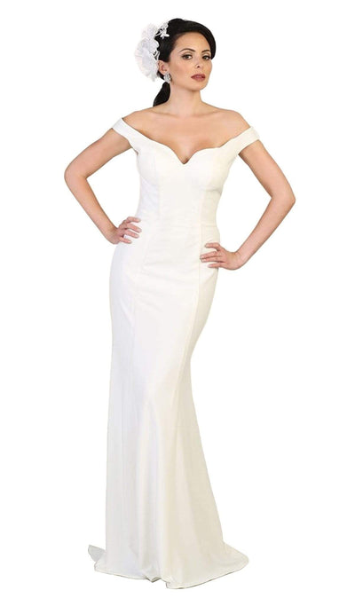 May Queen - MQ1489 Off Shoulder Long Sheath Evening Gown Bridesmaid Dresses 4 / Ivory