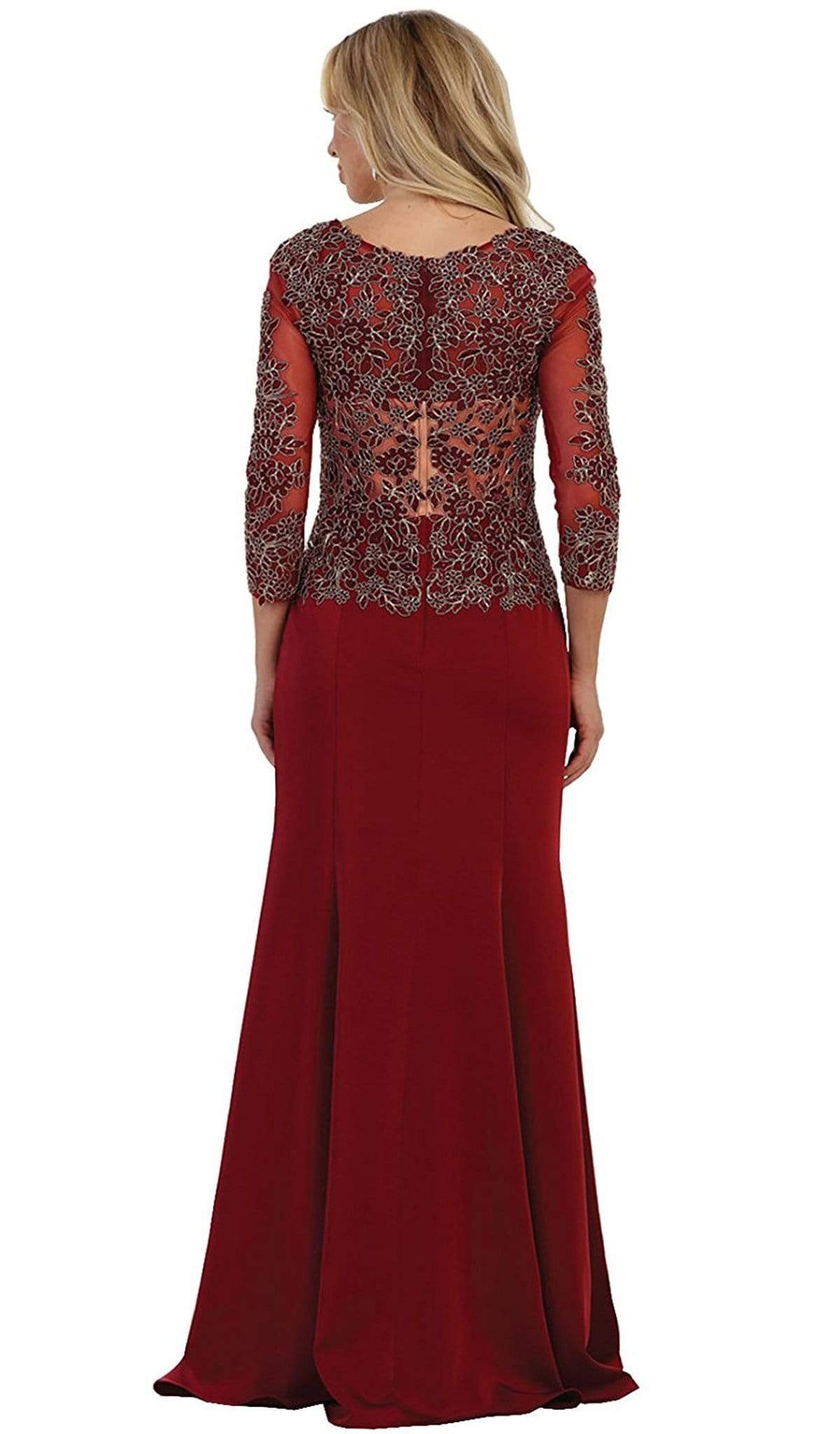 May Queen - MQ1505 Quarter Length Sleeve Lace Sheath Evening Dress Mother of the Bride Dresses