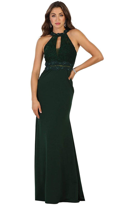 May Queen - MQ1506 Halter Bead Embellished Prom Dress Bridesmaid Dresses 2 / Hunter-Green