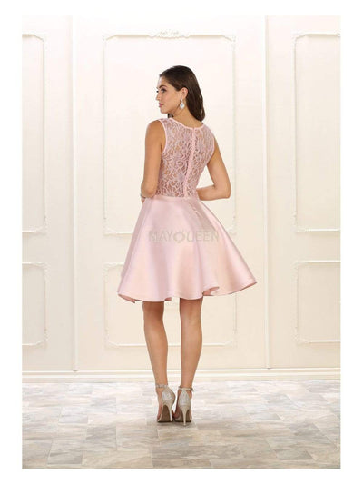 May Queen - MQ1508 Short Sheer Lace Bodice Tiered Dress Cocktail Dresses