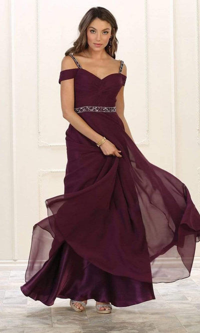 May Queen - Cutout Cold Shoulders Ruched Long Gown MQ1515SC In Purple