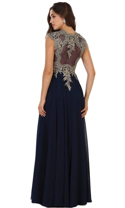 May Queen - MQ1523 Embellished Scalloped V-neck A-line Prom Dress Special Occasion Dress