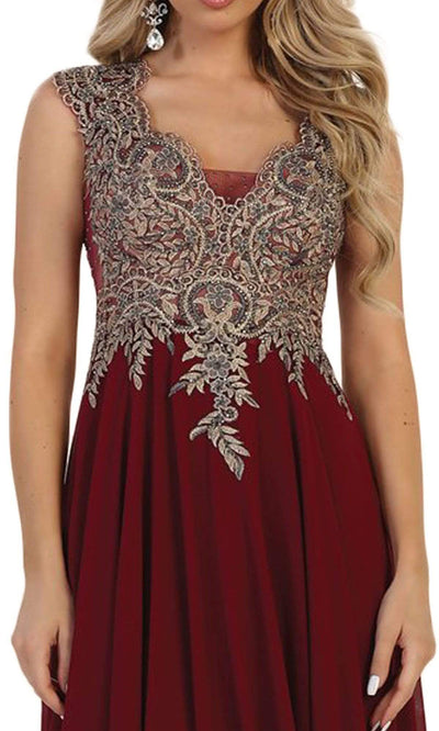 May Queen - MQ1523SC Embellished Bod Sleeveless Chiffon Dress In Red