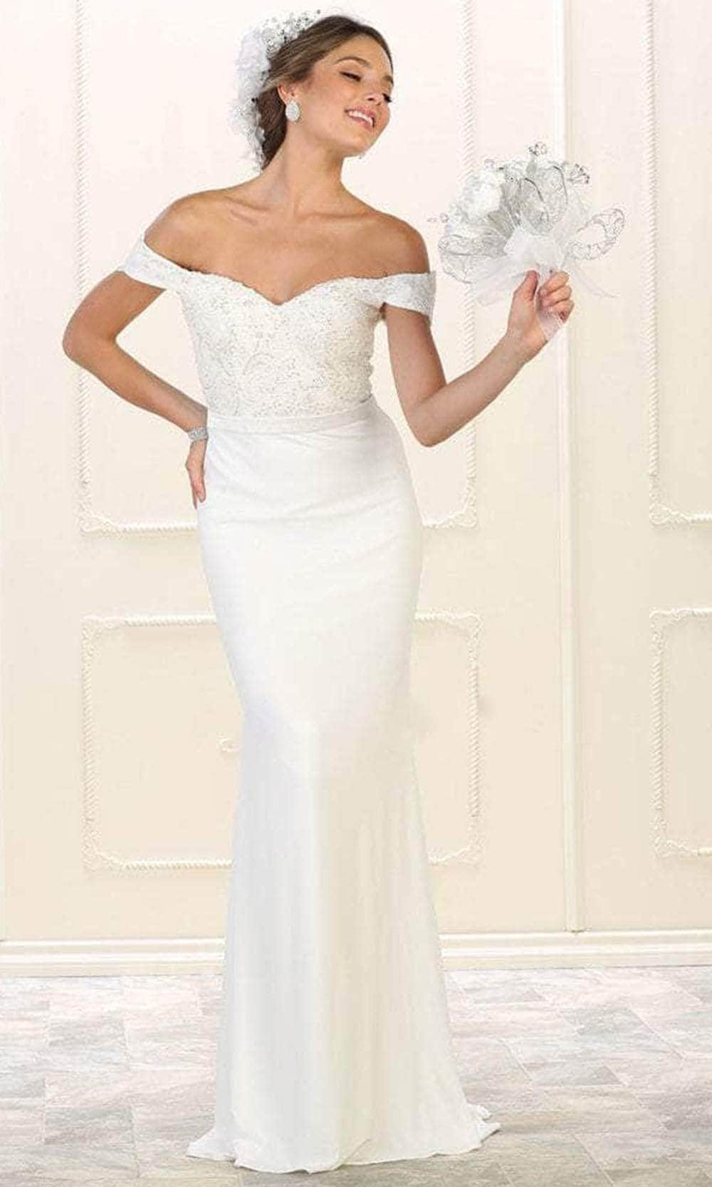 May Queen MQ1529 - Appliqued Trumpet Long Gown In White