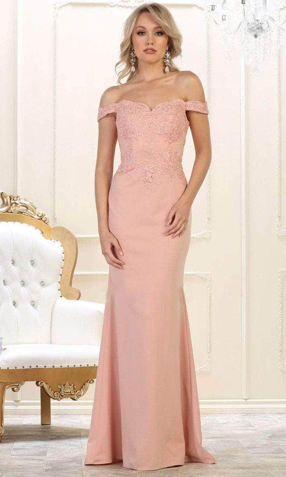 May Queen MQ1529 - Appliqued Off Shoulder Long Gown Evening Dresses