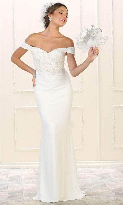 May Queen MQ1529 - Appliqued Trumpet Long Gown Prom Dresses 2 / White
