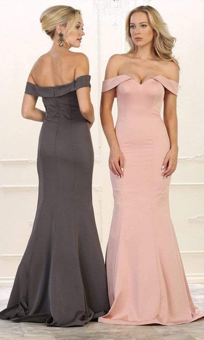 May Queen - MQ1547 Off Shoulder Mermaid Evening Gown Bridesmaid Dresses 2 / Charcoal Gray