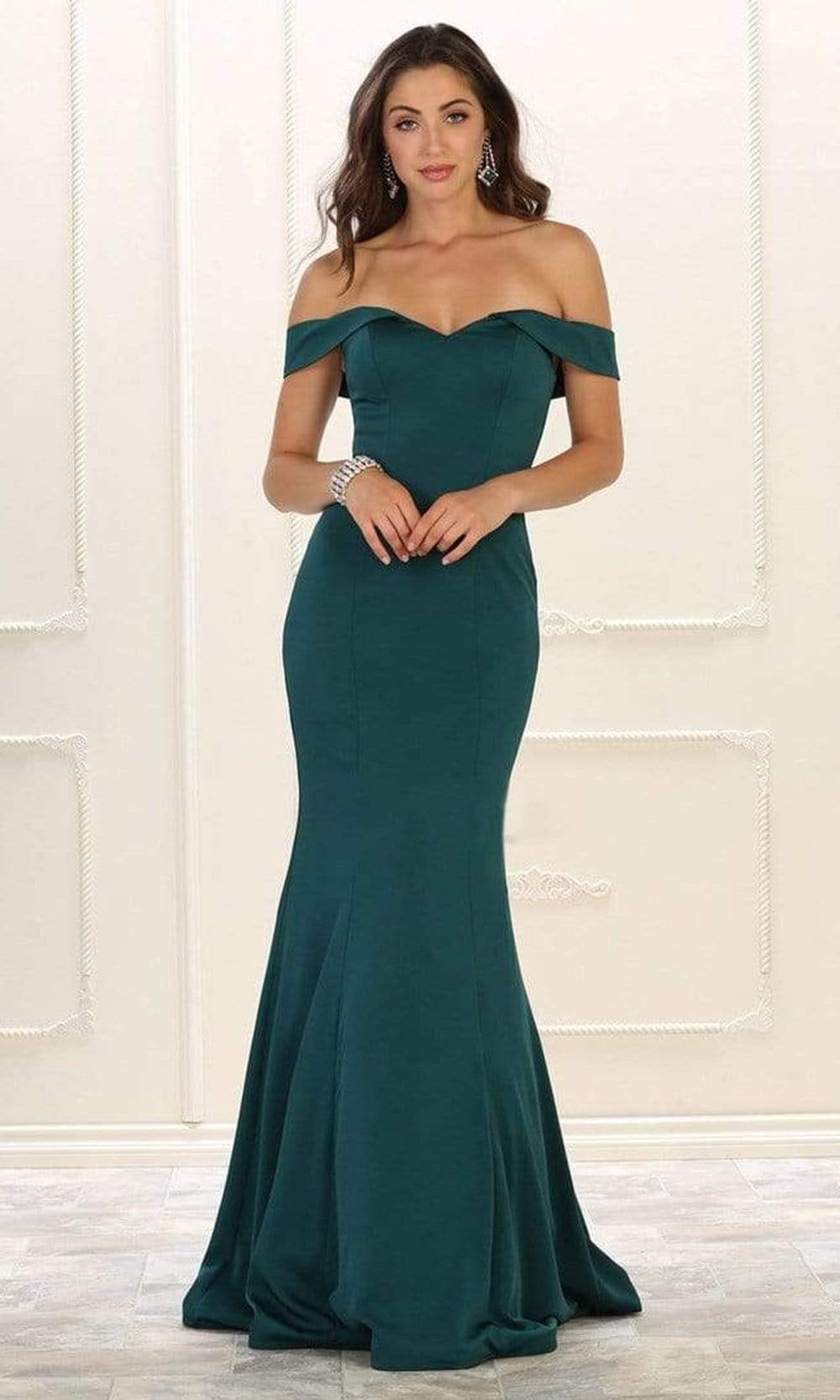 May Queen - MQ1547 Off Shoulder Mermaid Evening Gown Bridesmaid Dresses 2 / Hunter-Grn
