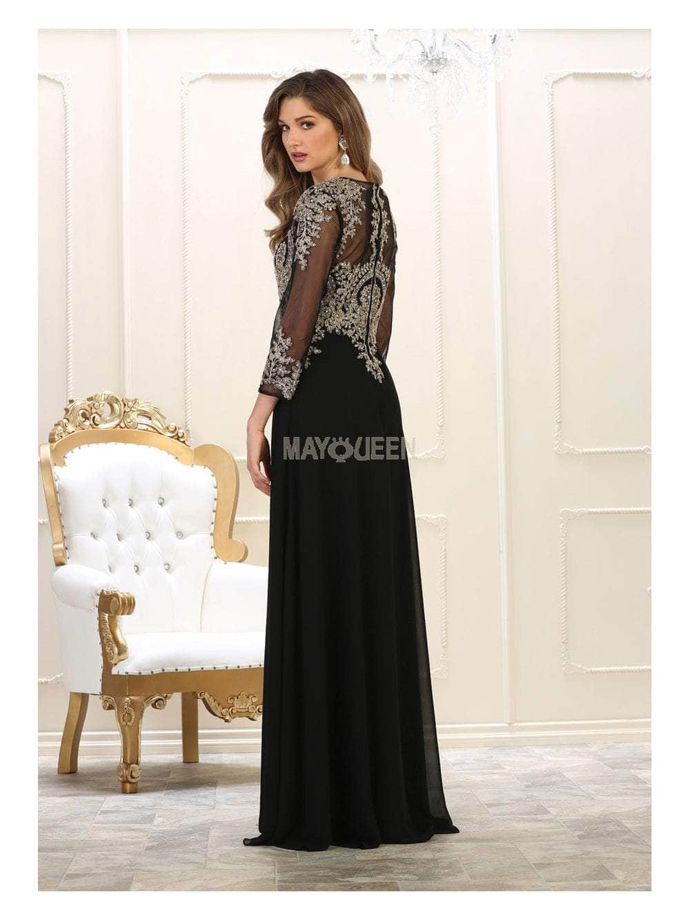May Queen MQ1549B - Sheer Long Sleeve Long Dress Special Occasion Dress