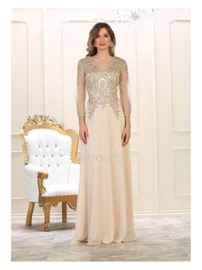 May Queen MQ1549B - Sheer Long Sleeve Long Dress Special Occasion Dress