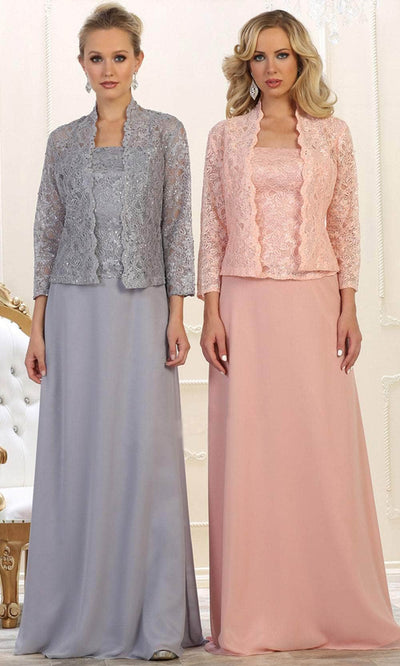 May Queen MQ1554 - Laced Quarter Sleeves Dress Mother of the Bride Dresess