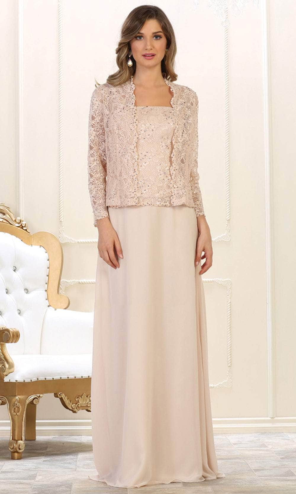 May Queen MQ1554 - Laced Quarter Sleeves Dress Mother of the Bride Dresess