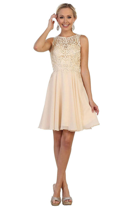 May Queen - MQ1556 Beaded A-Line Cocktail Dress Cocktail Dresses 4 / Blush