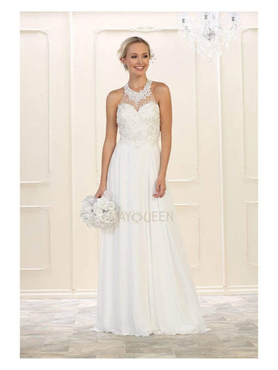 May Queen - MQ1557 Embroidered Halter Neck A-line Dress Bridesmaid Dresses 4 / Ivory