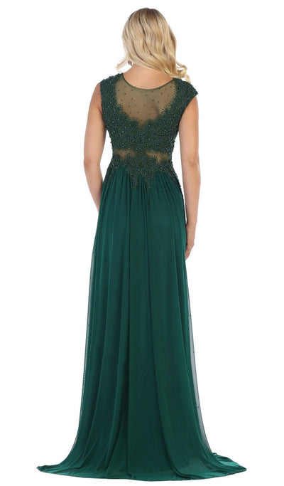 May Queen - MQ1580 Embellished V-neck A-line Dress With Train Formal Gowns