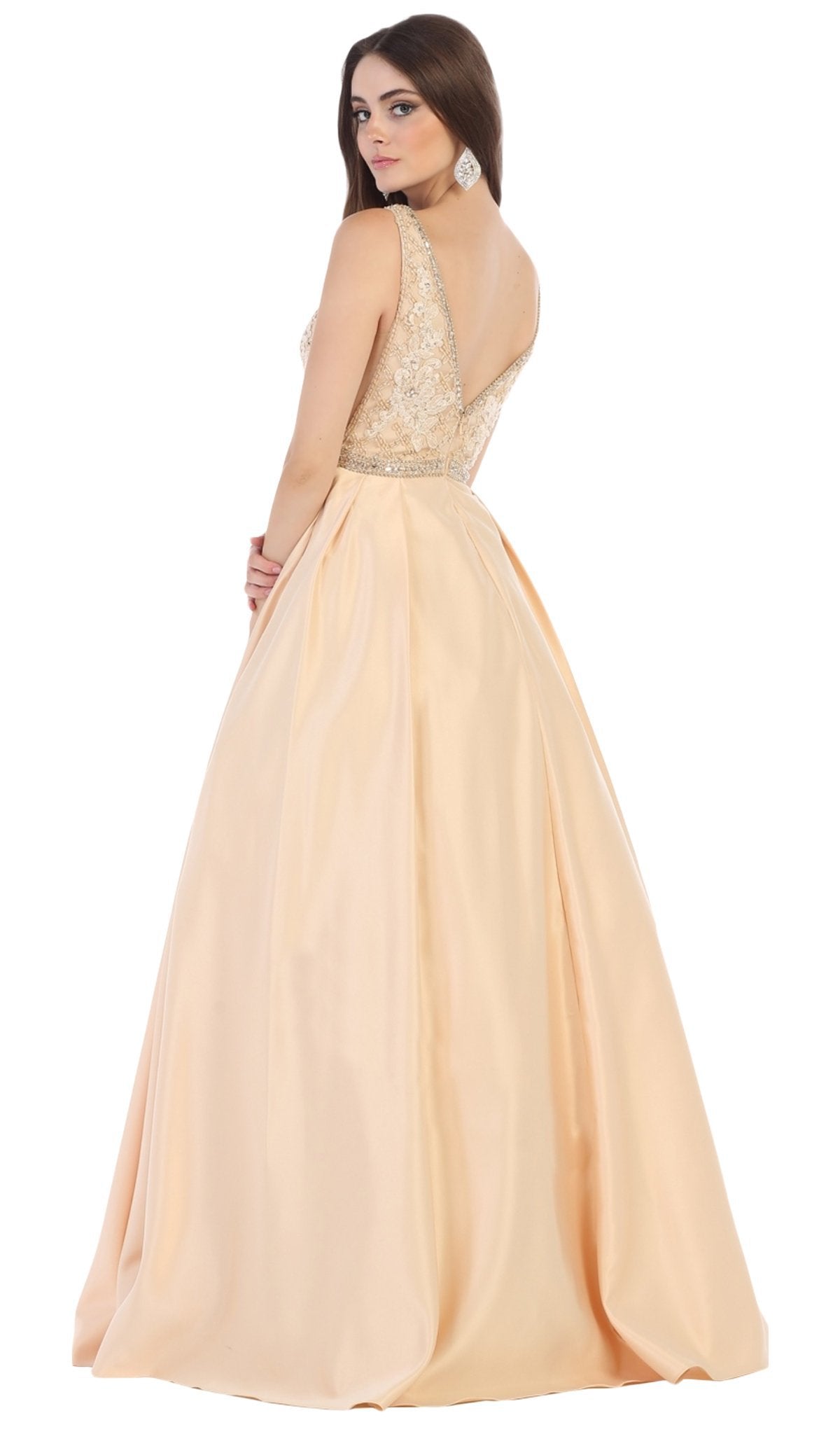 May Queen - MQ1581 Beaded Embroidered Plunging Ballgown Special Occasion Dress