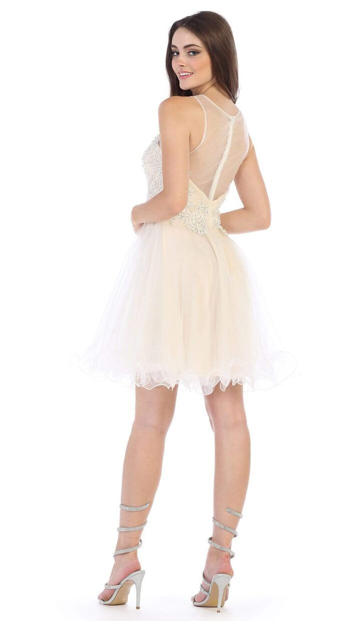 May Queen - MQ1584 Beaded Lace Ornate Fit and Flare Cocktail Dress Cocktail Dresses