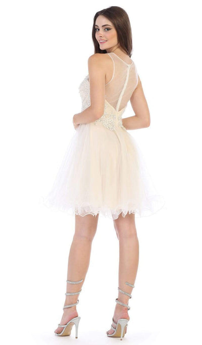 May Queen - MQ1584 Beaded Lace Ornate Fit and Flare Cocktail Dress Cocktail Dresses