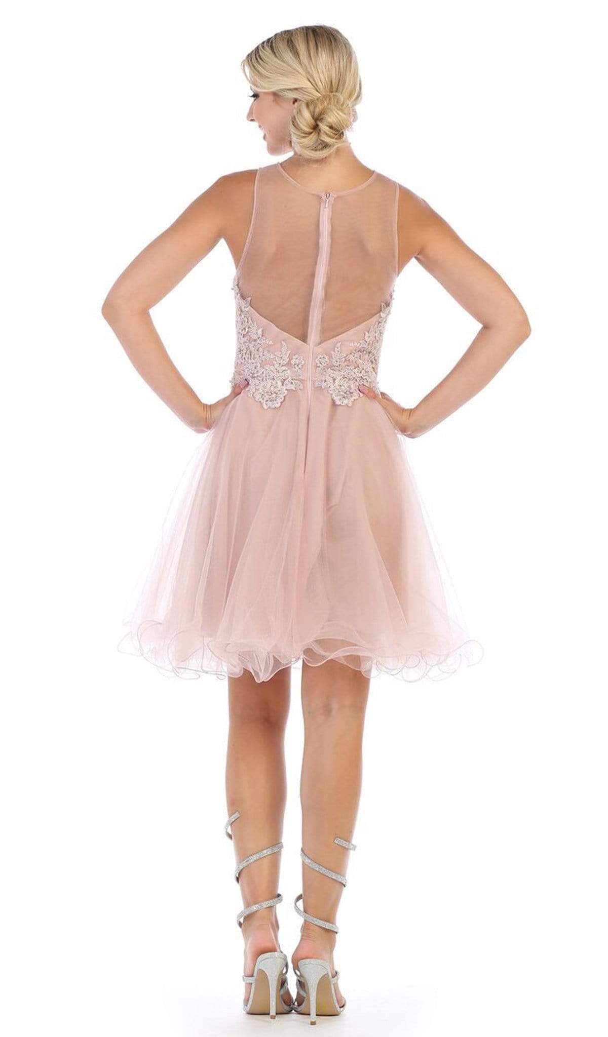 May Queen - MQ1584 Beaded Lace Ornate Fit and Flare Cocktail Dress Cocktail Dresses
