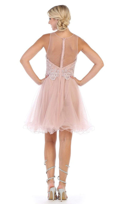 May Queen - MQ1584 Beaded Lace Ornate Fit and Flare Cocktail Dress Cocktail Dresses