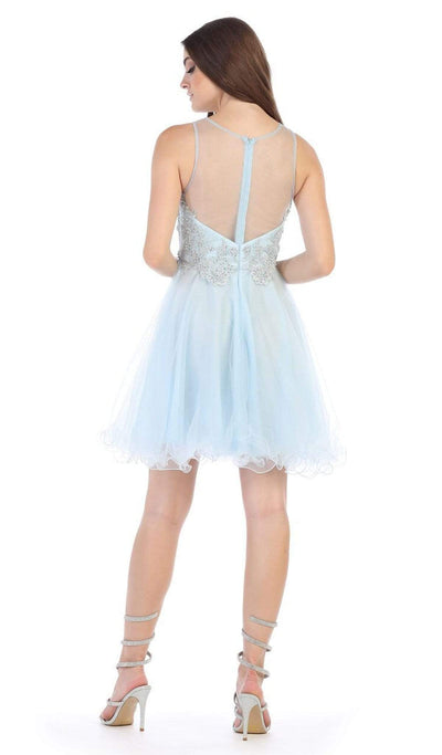 May Queen - MQ1584 Beaded Lace Ornate Fit and Flare Cocktail Dress Cocktail Dresses