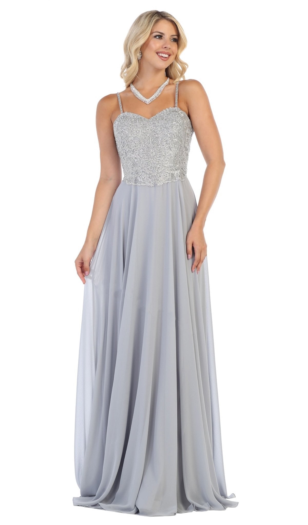 May Queen - MQ1588 Sequin Embellished A-Line Gown Special Occasion Dress 4 / Silver