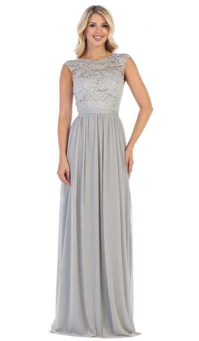 May Queen - MQ1590 Lace Cap Sleeve Bateau A-line Dress Bridesmaid Dresses 4 / Silver
