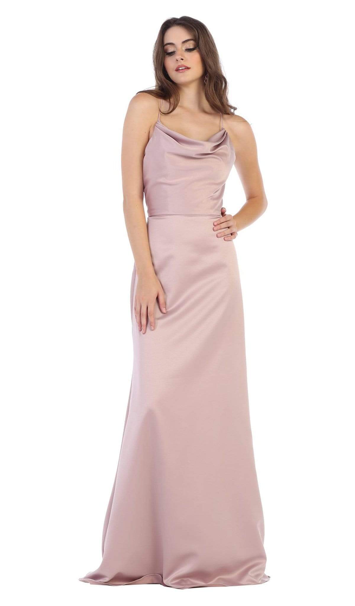 May Queen - MQ1594 Halter Neck Strappy Back Satin A-Line Gown Special Occasion Dress 2 / Mauve